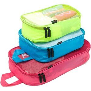 Packing cube set 3 piece travel luggage organizers with mesh tops and handles